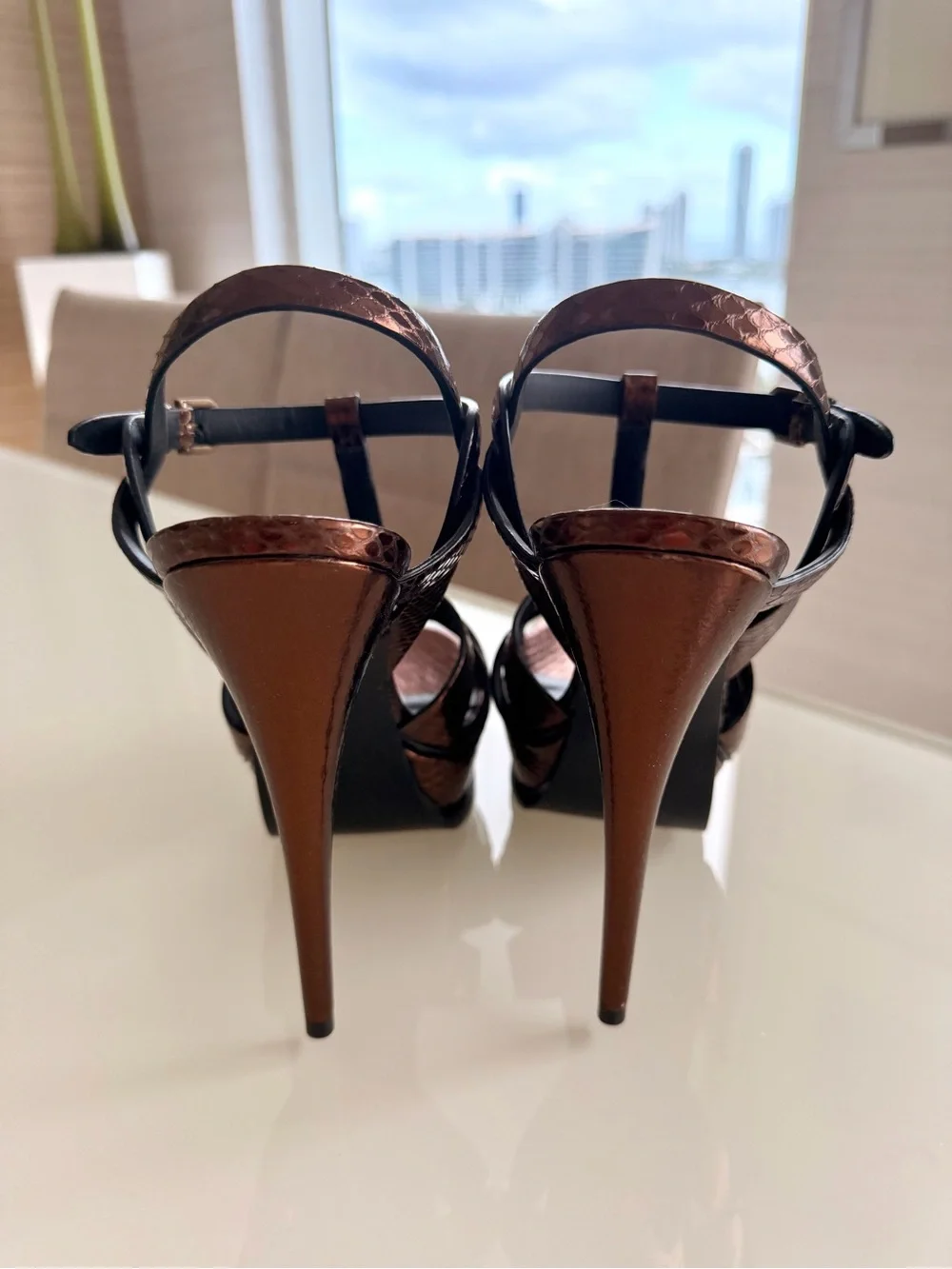 Saint Laurent Copper Brown Python Tribute Sandals YSL - Picture 4 of 8